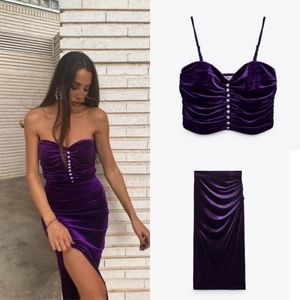 Zara Velvet Midi Skirt Set in Deep Purple